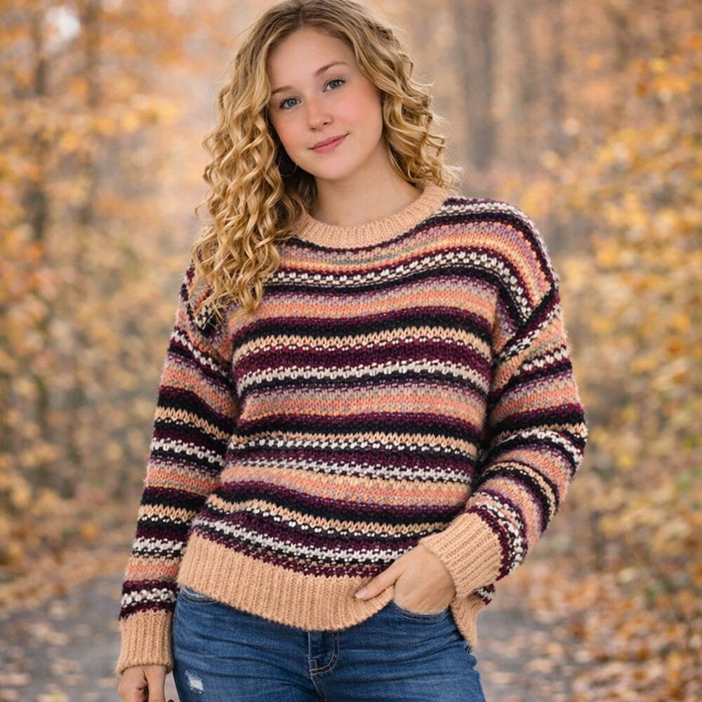 Anthropologie Elsamanda Chunky Knit Sweater Women Large Stripe Wool Alpaca Italy